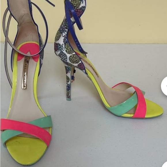 Sophia Webster Pink and Green Heels with Strappy Design - Picture 1 of 3